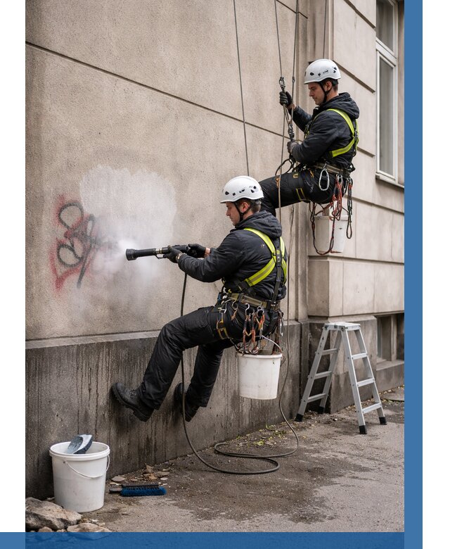 Удаление граффити с фасада в Чебаркуле от 4832 р. | ВЫСОТНИК-Чбр