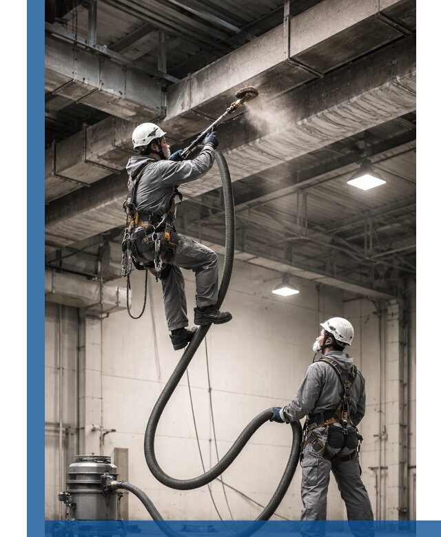 Обеспыливание потолочных конструкций в Чебаркуле промышленным альпинизмом