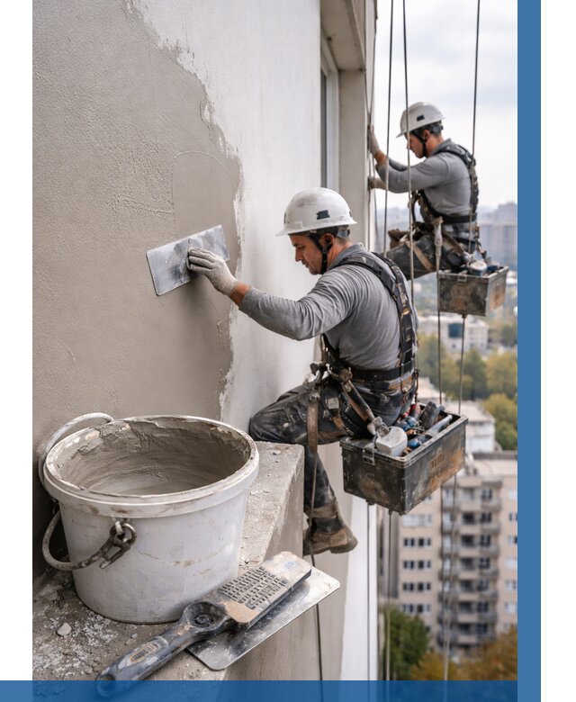 Шпаклевка фасада на высоте в Чебаркуле от 752 р. | ВЫСОТНИК-Чбр