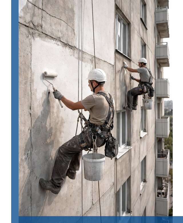 Покраска бетонного фасада в Чебаркуле для жилых и промышленных объектов