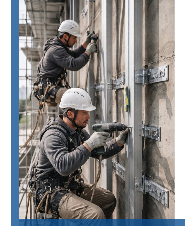 Монтаж и крепление подсистемы вентфасада в Чебаркуле