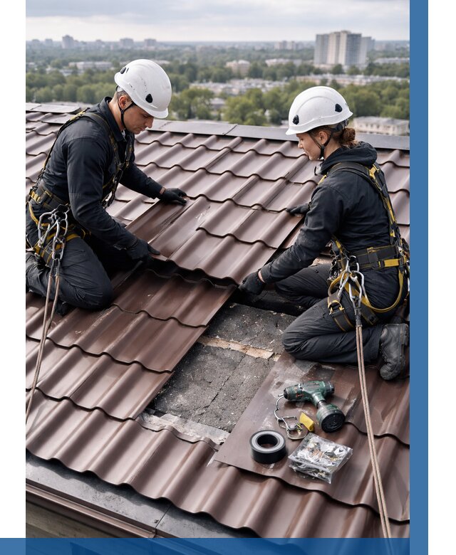 Ремонт металлочерепицы на крыше в Чебаркуле от 966 р. | ВЫСОТНИК-Чбр