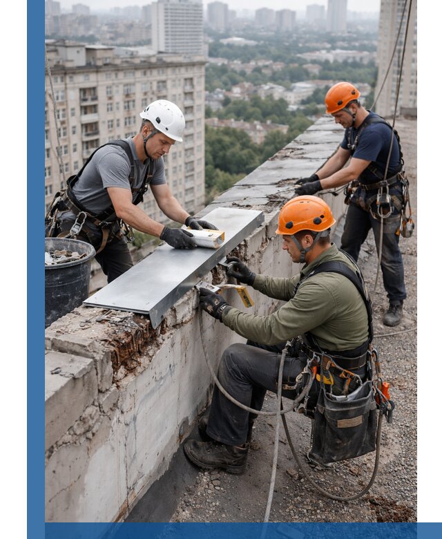 Ремонт парапета на кровле в Чебаркуле, высотные работы с гарантией