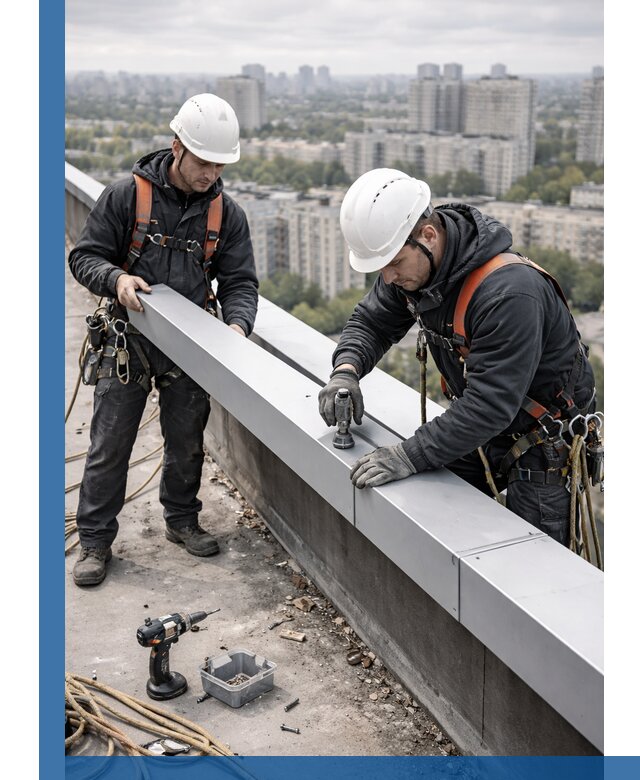 Монтаж парапетных крышек и ограждений кровли в Чебаркуле