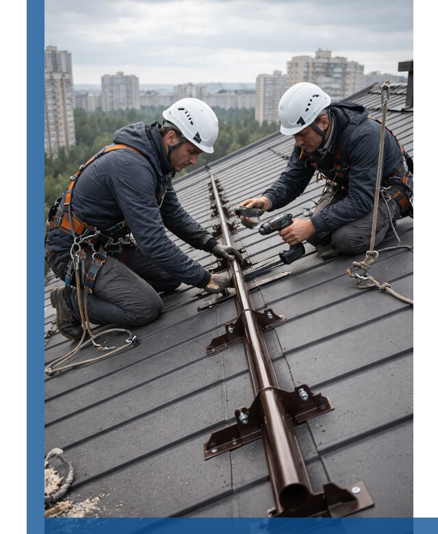 Монтаж снегозадержателей на кровле зданий в Чебаркуле под ключ