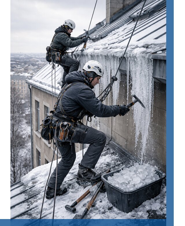 Удаление наледи с кровли в Чебаркуле от 5905 р. | ВЫСОТНИК-Чбр