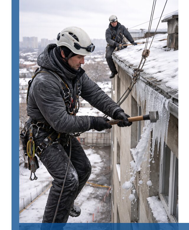 Сбивание и удаление сосулек с крыши в Чебаркуле безопасно