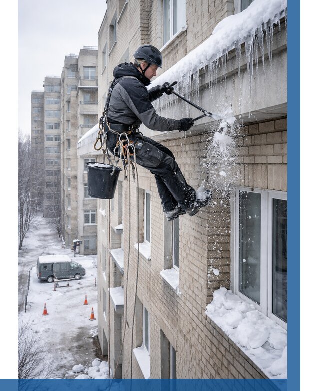 Удаление наледи с карнизов в Чебаркуле от 376 р. | ВЫСОТНИК-Чбр