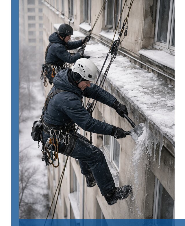 Удаление наледи и сосулек с карнизов в Чебаркуле профессионально