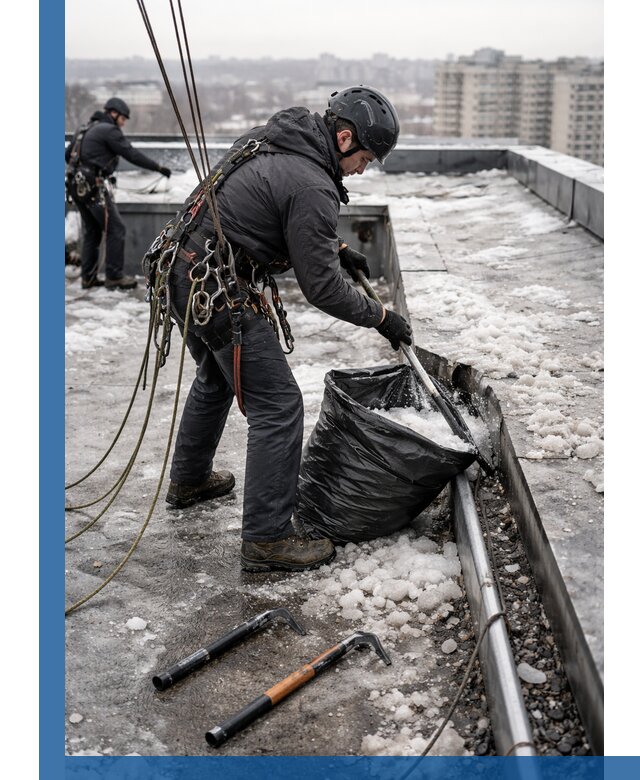 Аварийная очистка кровли в Чебаркуле от промальпинистов