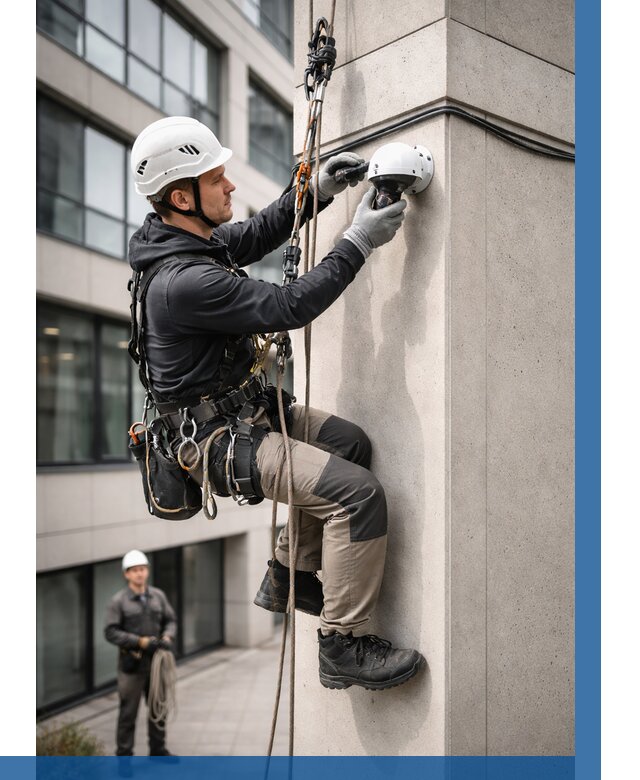 Монтаж камер видеонаблюдения на фасаде в Чебаркуле от 9126 р.-ВЫСОТНИК-Чбр