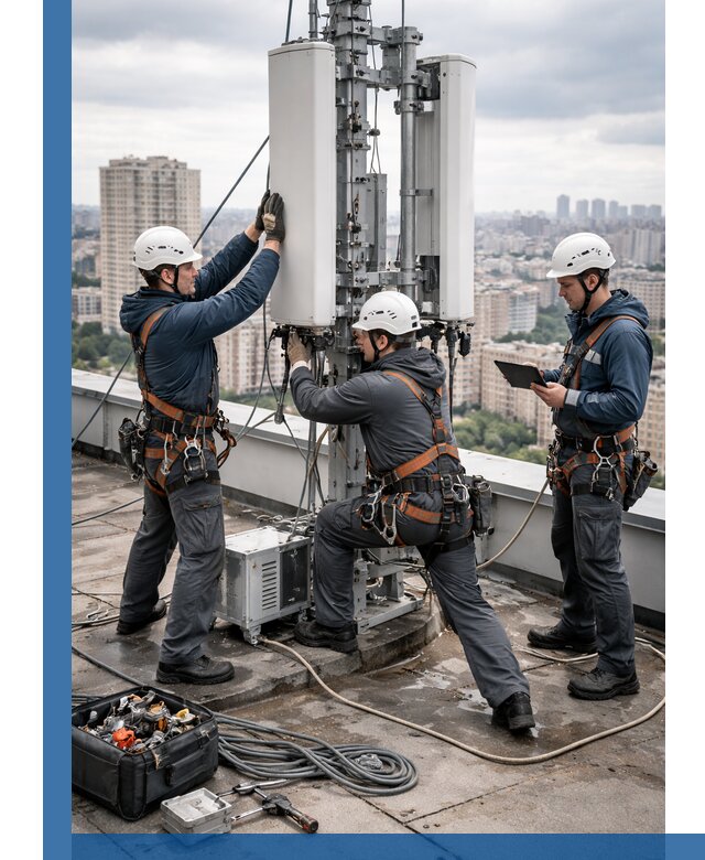 Монтаж антенн связи на крыше в Чебаркуле с вводом в эксплуатацию