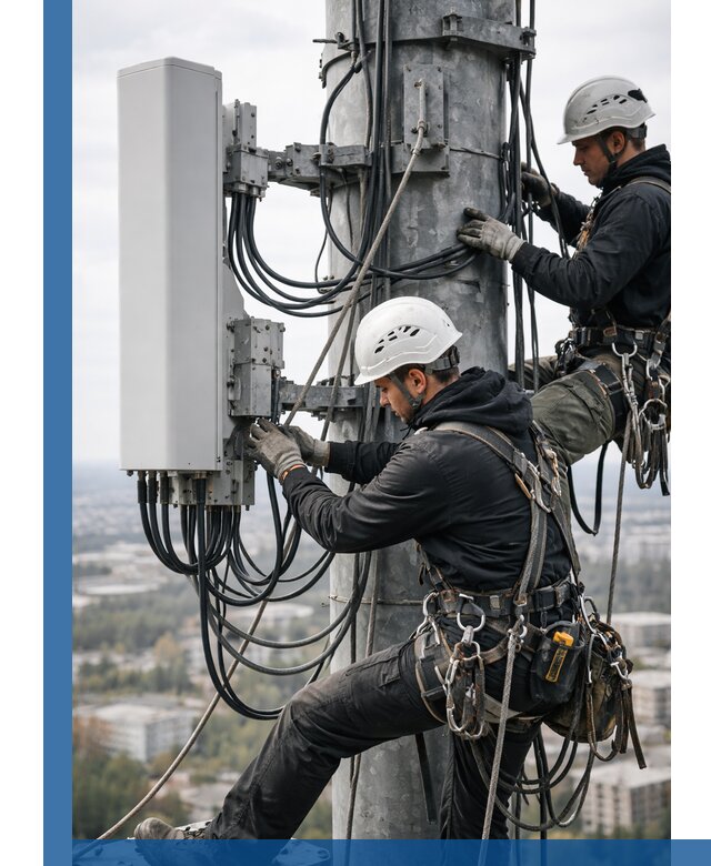 Монтаж оборудования связи на мачте в Чебаркуле с пусконаладкой