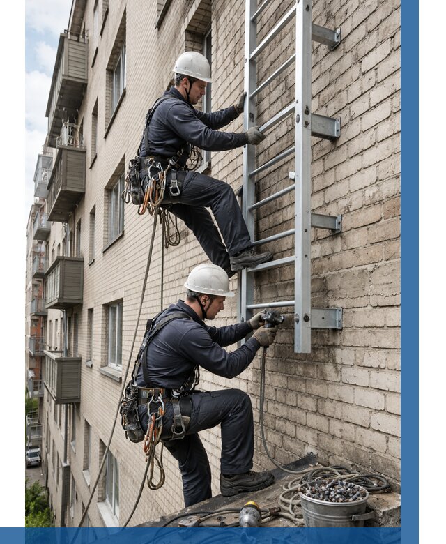 Монтаж пожарной лестницы в Чебаркуле от 26843 р заказать у ВЫСОТНИК-Чбр
