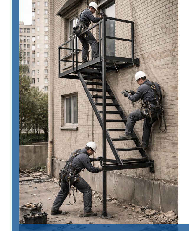 Монтаж пожарной лестницы в Чебаркуле, установка и крепление