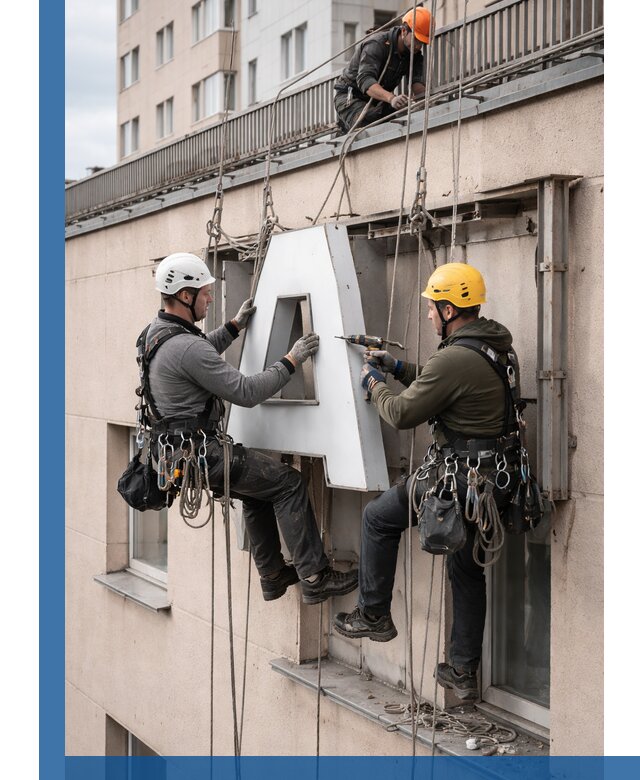 Ремонт и восстановление наружных вывесок на высоте в Чебаркуле