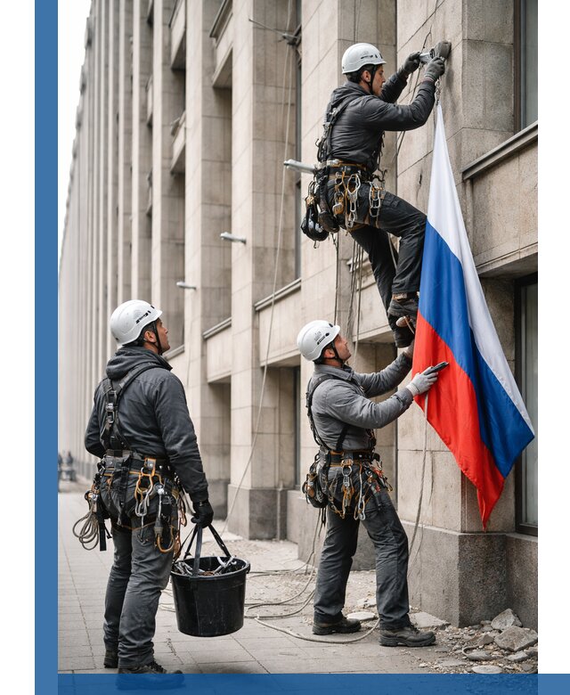 Профессиональная установка флагов на фасаде в Чебаркуле