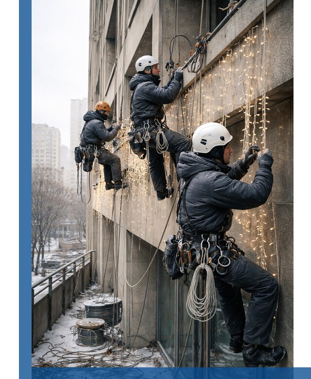 Монтаж новогодней иллюминации и украшение фасадов в Чебаркуле