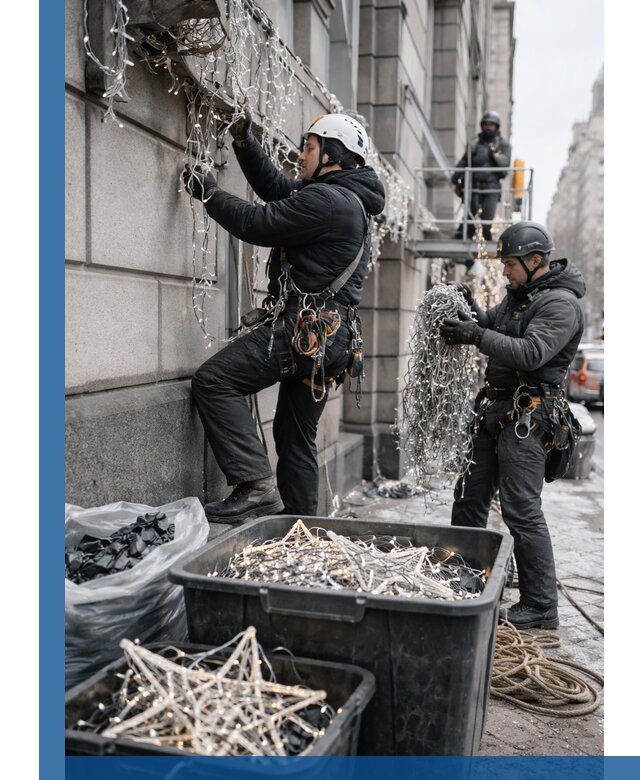 Демонтаж новогоднего оформления и гирлянд в Чебаркуле