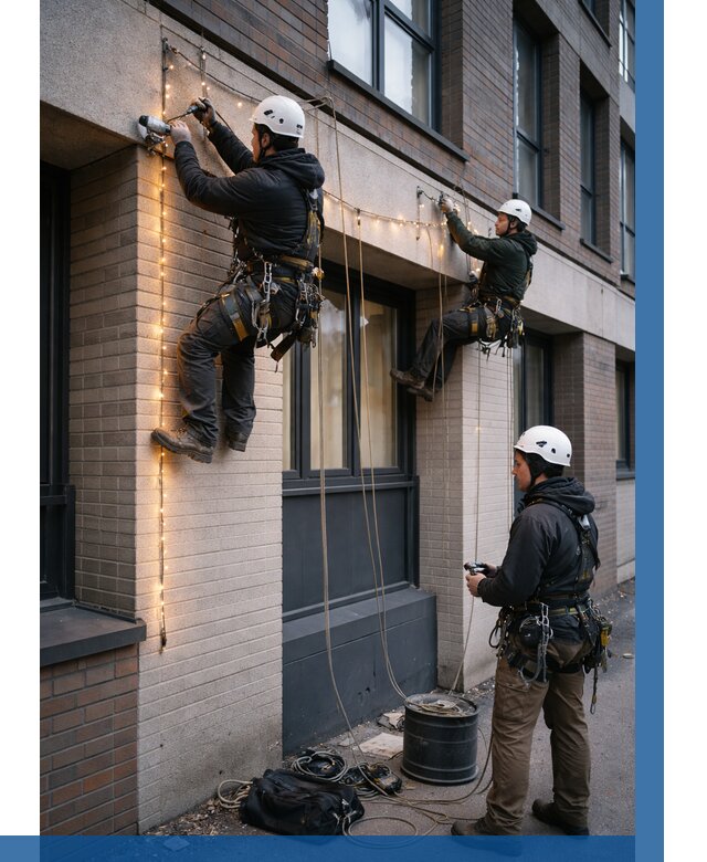 Монтаж гирлянд на фасаде в Чебаркуле от 3758 р. | ВЫСОТНИК-Чбр