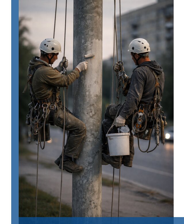 Покраска опор освещения и антикоррозийная защита в Чебаркуле