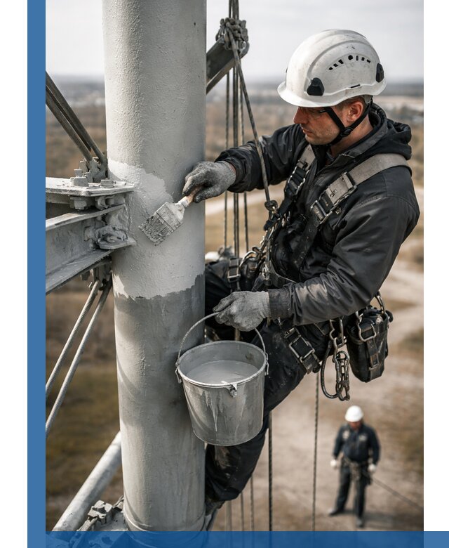 Покраска мачт связи в Чебаркуле промышленными альпинистами