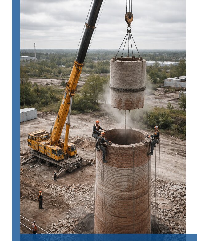 Демонтаж дымовой трубы в Чебаркуле с гарантиями безопасности