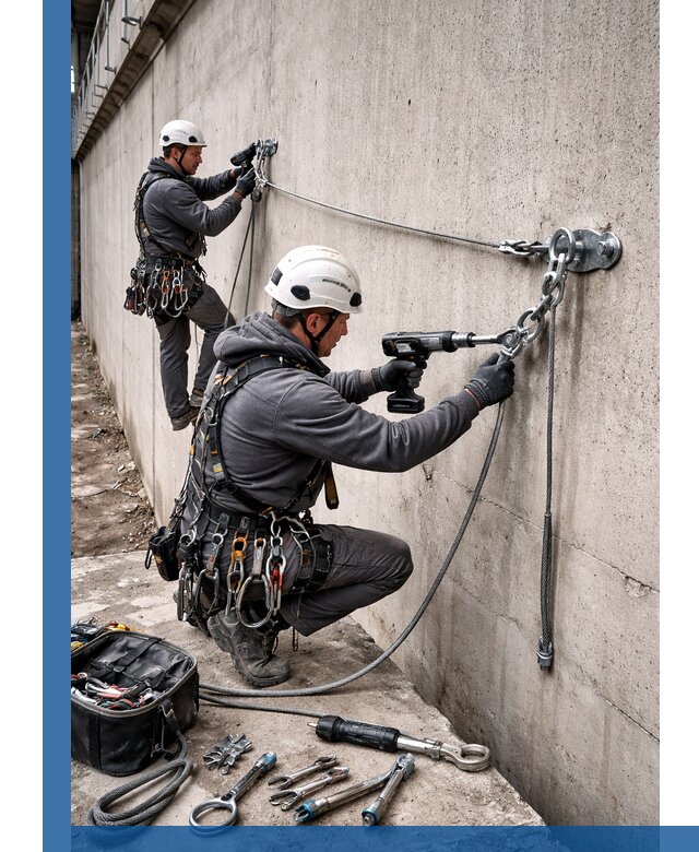 Монтаж анкерных линий высотной безопасности в Чебаркуле